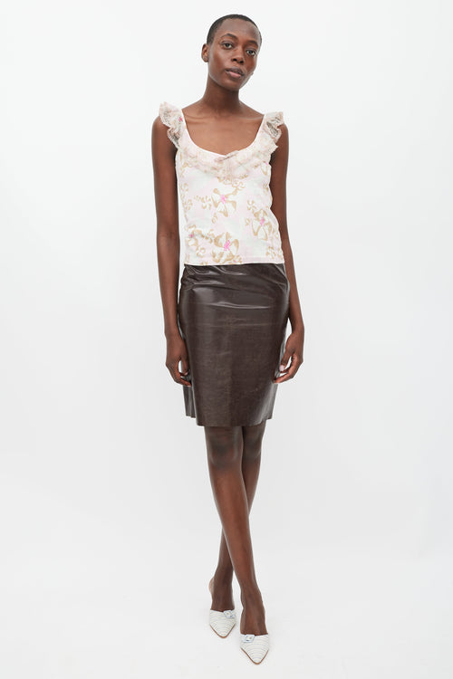 Blumarine Pink & Multicolour Floral Ruffled Tank Top