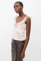 Blumarine Pink & Multicolour Floral Ruffled Tank Top