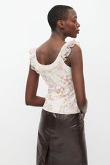 Blumarine Pink & Multicolour Floral Ruffled Tank Top
