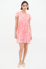 Blumarine Pink Velvet Floral Semi Sheer Dress