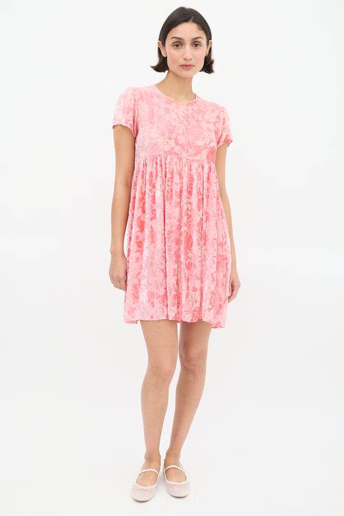 Blumarine Pink Velvet Floral Semi Sheer Dress