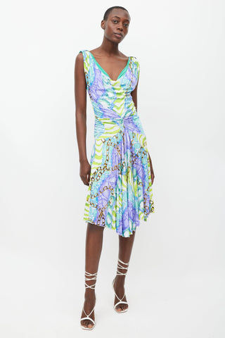 Blumarine Purple & Multicolour Printed Draped Dress