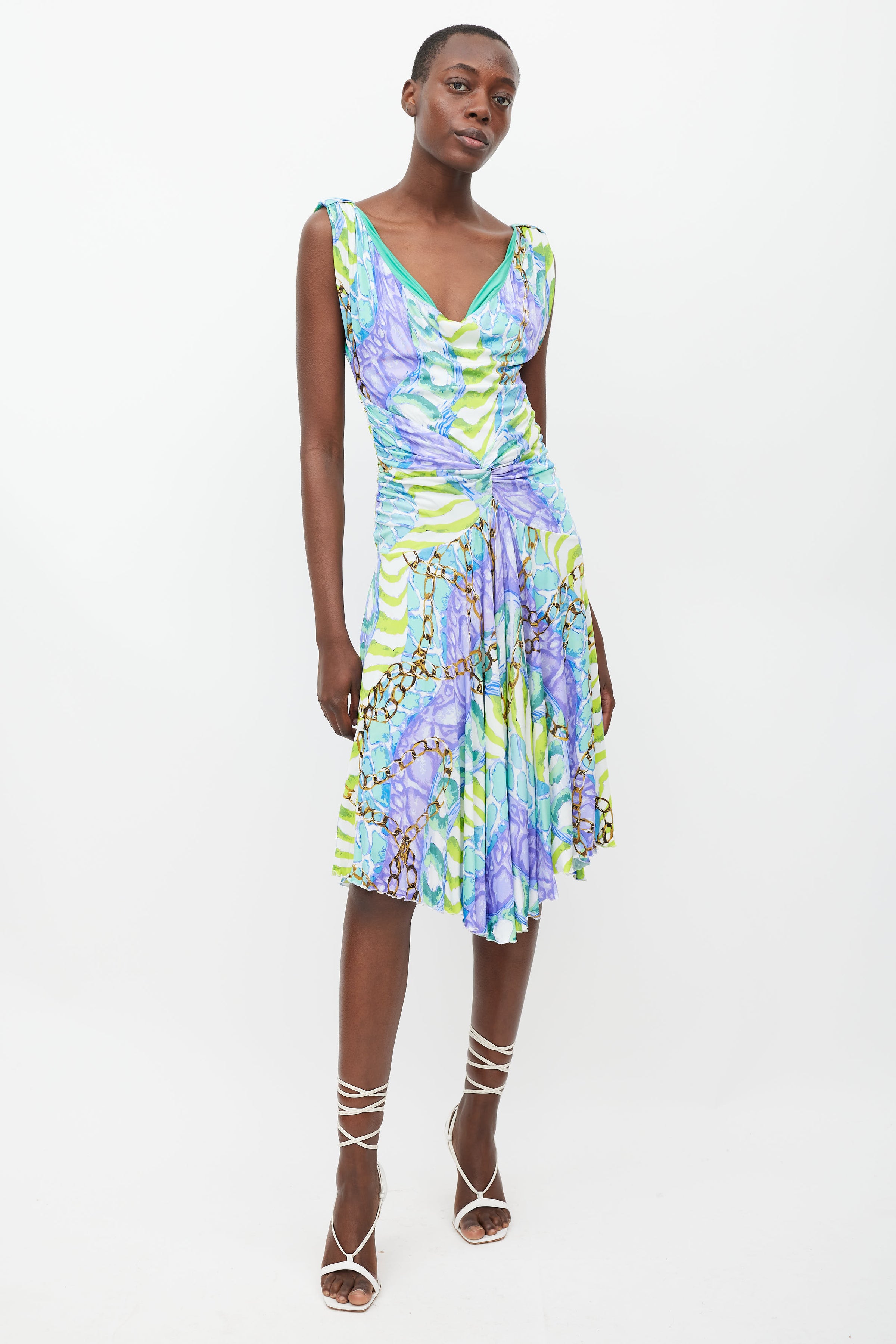 blumarine dress Blumarine // Purple & Multicolour Printed Draped Dress – VSP Consignment