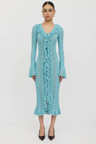 Blumarine Ruffled Knit Maxi Dress