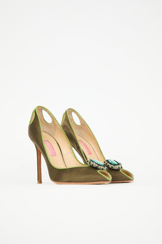 Blumarine Satin Embellished Pump