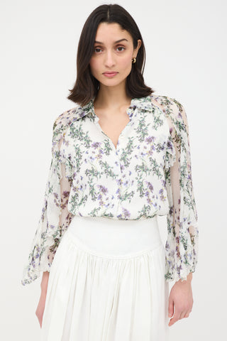 Blumarine Silk Floral Ruffle Blouse