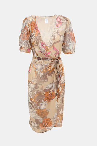 Blumarine Silk Floral Wrap Dress
