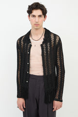 Bode Black Crochet Fringe Shirt