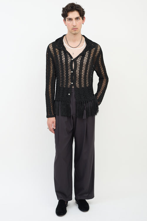 Bode Black Crochet Fringe Shirt