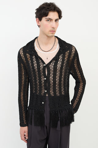 Bode Black Crochet Fringe Shirt