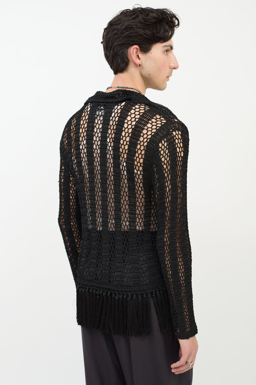 Bode Black Crochet Fringe Shirt