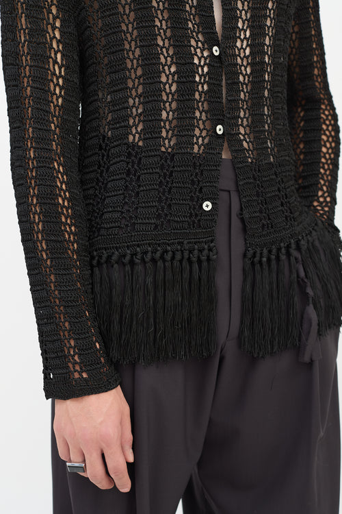 Bode Black Crochet Fringe Shirt