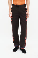 Bode Brown & Multicolour Wool Floral Embroidered Trouser