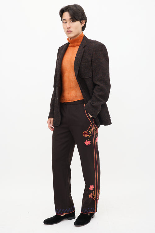 Bode Brown & Multicolour Wool Floral Embroidered Trouser