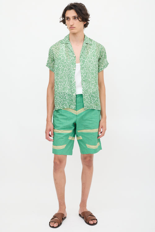 Bode Green & White Floral Shirt