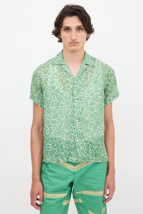 Bode Green & White Floral Shirt