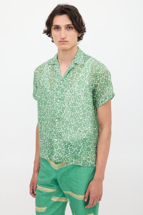 Bode Green & White Floral Shirt