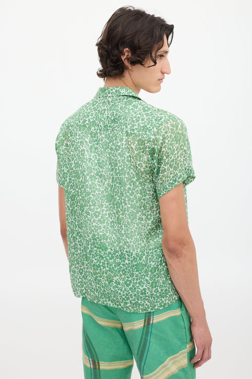 Bode Green & White Floral Shirt