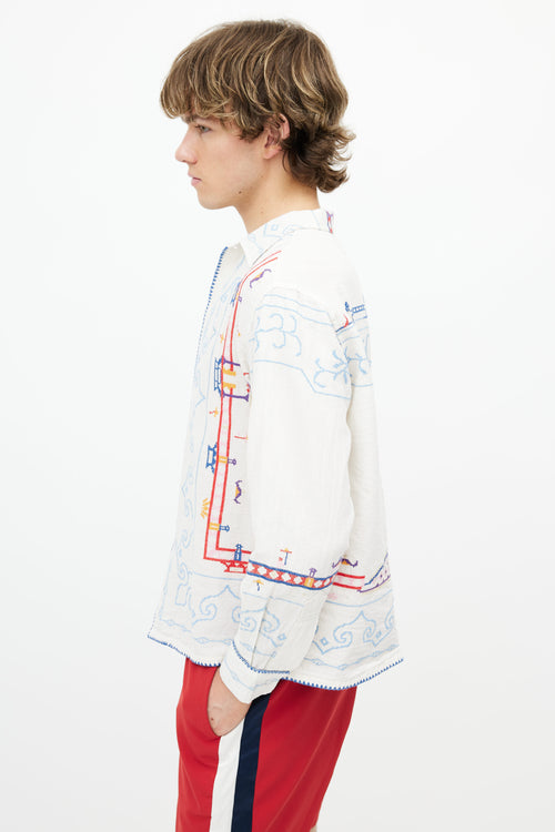 Bode White & Multi Embroidered Shirt