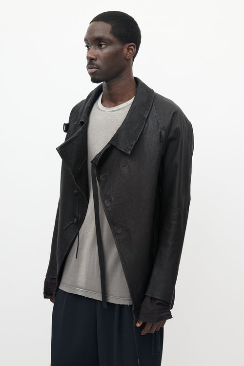 Boris Bidjan Saberi Black Leather Wrap Jacket