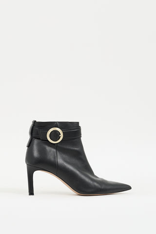 Boss Black Leather Pointed Toe Heeled Boot