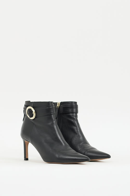 Boss Black Leather Pointed Toe Heeled Boot