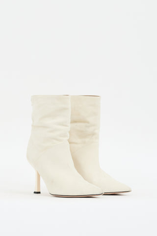 Boss Cream Suede Pointed Toe Heeled Boot