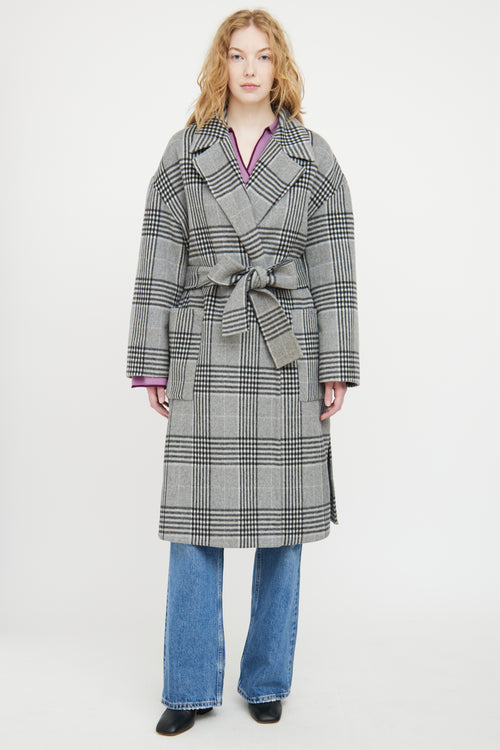 Hugo Boss Grey & Black Wool Plaid Coat