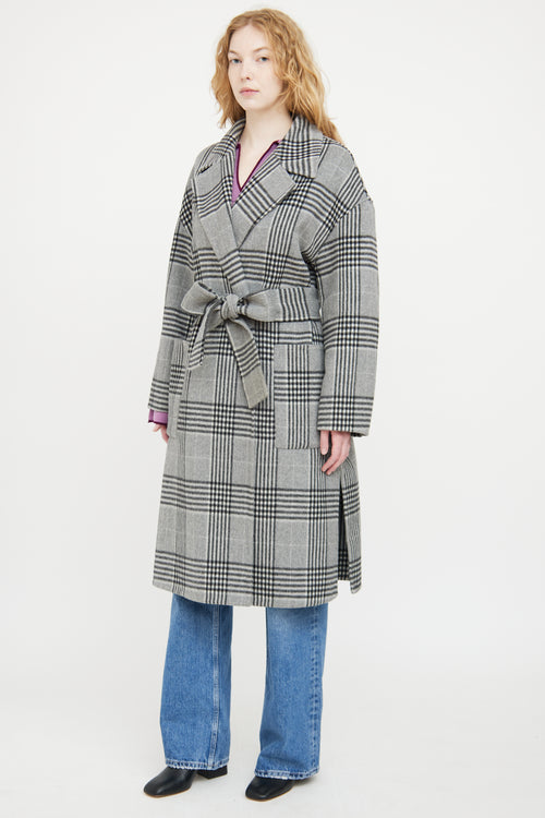 Hugo Boss Grey & Black Wool Plaid Coat