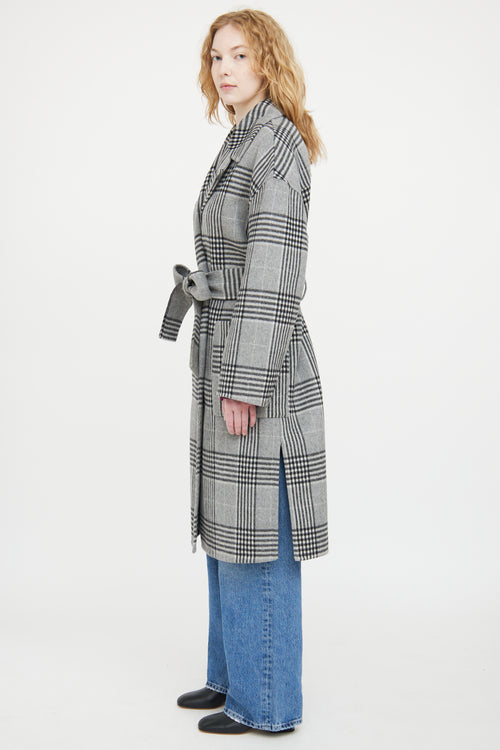 Hugo Boss Grey & Black Wool Plaid Coat