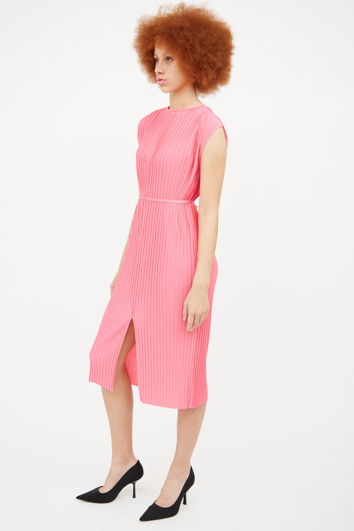 Hugo Boss Pink Pleated Slit Dress