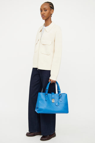 Bottega Veneta Blue Roma Intrecciato Tote Bag