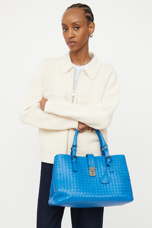 Bottega Veneta Blue Roma Intrecciato Tote Bag