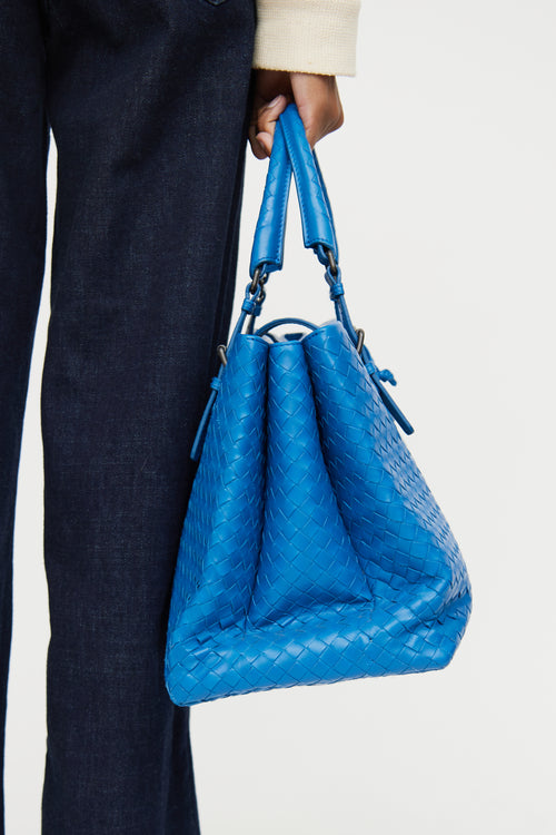 Bottega Veneta Blue Roma Intrecciato Tote Bag