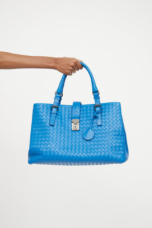 Bottega Veneta Blue Roma Intrecciato Tote Bag