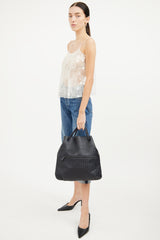Bottega Veneta Navy Leather Intrecciato Medium Julie Tote Bag