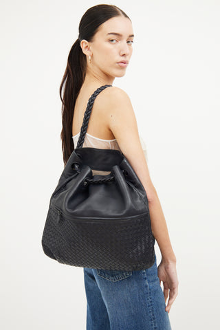 Bottega Veneta Navy Leather Intrecciato Medium Julie Tote Bag
