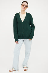 Bottega Veneta Dark Green Wool V-neck Cardigan