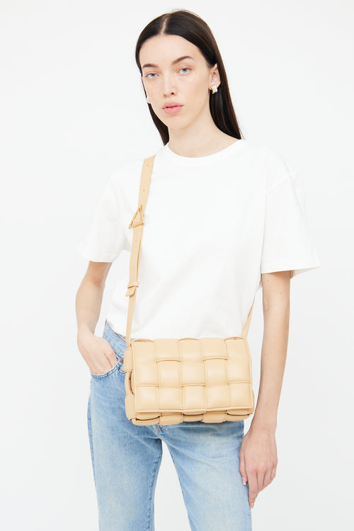 Beige Leather Classic Padded Cassette Bag