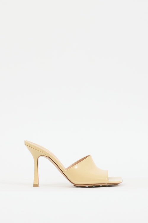 Bottega Veneta Beige Patent Leather Stretch Mule