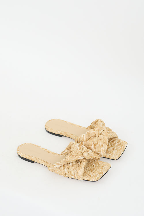 Bottega Veneta Beige Raffia Stretch Slide