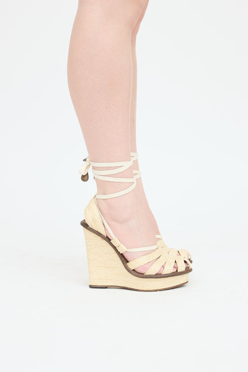 Bottega Veneta Raffia Platform Wedge Sandal