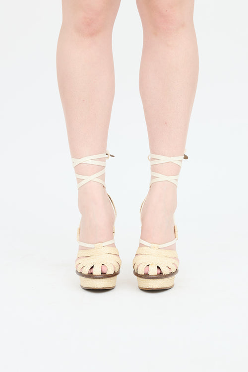 Bottega Veneta Raffia Platform Wedge Sandal