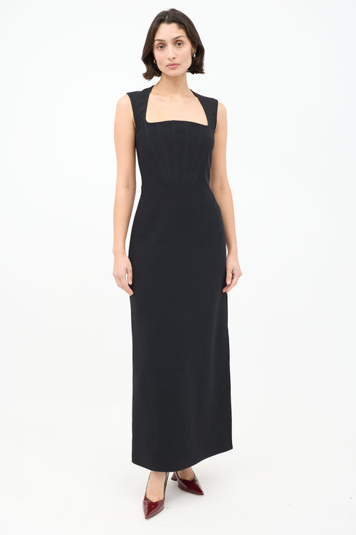 Bottega Veneta Black Corset Panel Maxi Dress