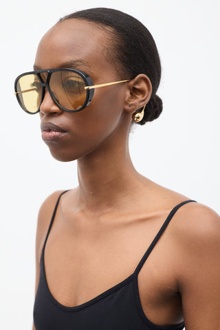 Bottega Veneta Black & Gold BV1273 Drop Aviator Sunglasses