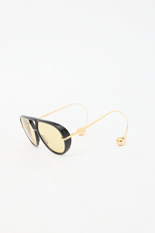 Bottega Veneta Black & Gold BV1273 Drop Aviator Sunglasses