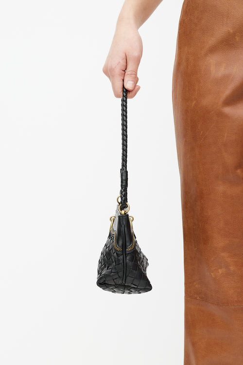 Bottega Veneta Black & Gold Intrecciato Leather Bag