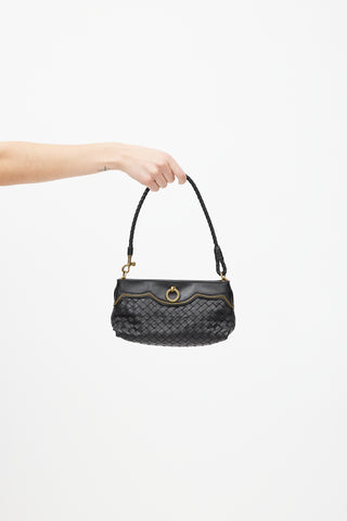 Bottega Veneta Black & Gold Intrecciato Leather Bag