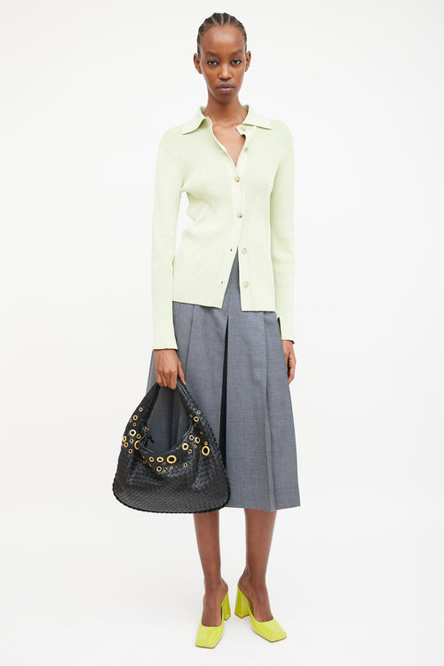 Bottega Veneta Black Intrecciato Leather & Gold Grommet Bag