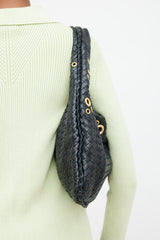 Bottega Veneta Black Intrecciato Leather & Gold Grommet Bag